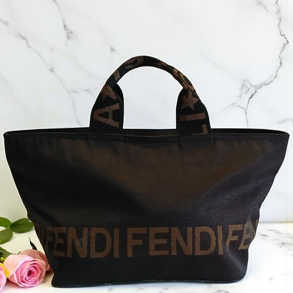 Authentic Fendi Mini Roma Black Canvas Tote Bag Vintage - Picture 1 of 16
